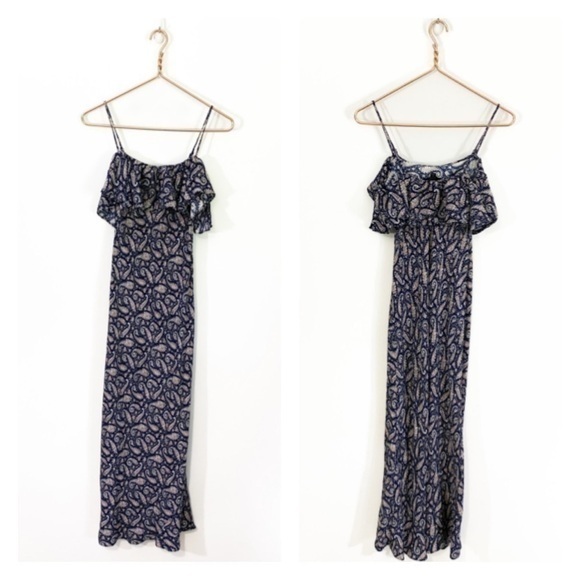 J. Crew 2 Ruffle Silk Slip Dress in Midnight Paisley‎ Navy Ruffle Flounce Neck - Picture 1 of 12